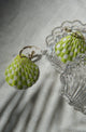 Lime green handpainted shell earrings in a checkered pattern